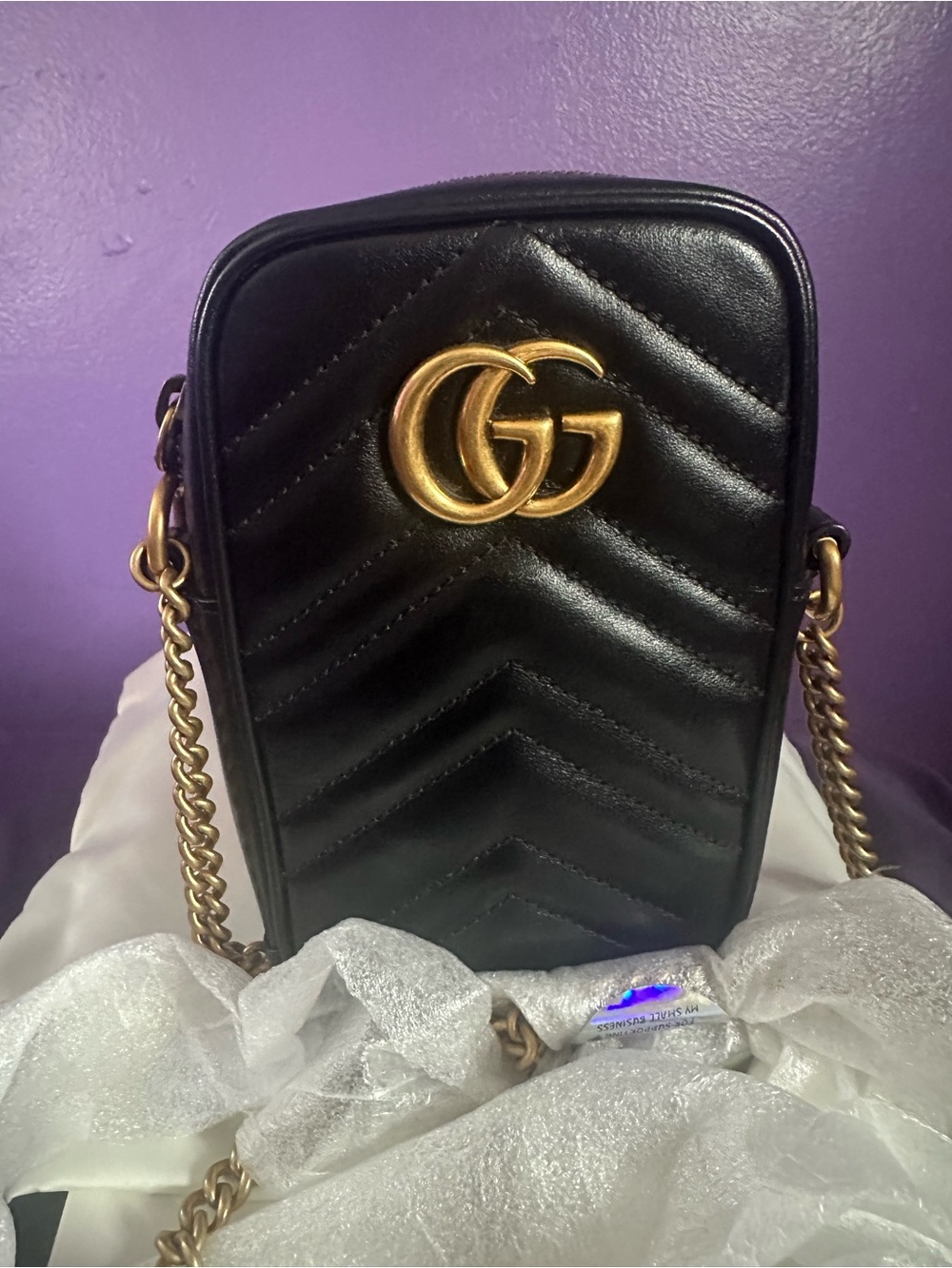 Gucci Black Chevron Leather Crossbody with Gold Double G